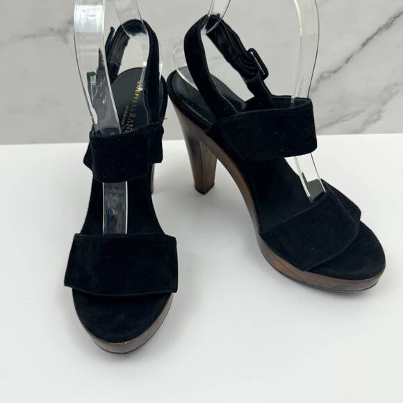 Loeffler Randall Shoes - Loeffler Randall Women's Suede Platform Wooden Heel Sandals Black Size 7